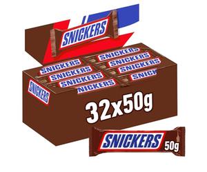 Snickers, Caramel & Peanuts Bulk Chocolate Box, Milk Chocolate Bars Case 32 x 50g