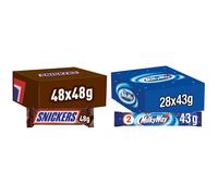 Snickers Chocolate Bars Bulk Box, Peanut Chocolate, 48 Bars of 48 g & Milky Way Chocolate Bar, Nougat and Chocolate Bulk Box, 28 Bars of 43 g