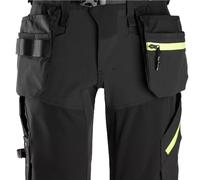 Snickers FlexiWork Softshell Stretch Shorts+ Holster Pockets - Black/Neon Yellow - 46