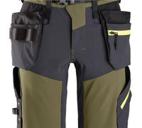 Snickers FlexiWork Softshell Stretch Shorts+ Holster Pockets - Khaki Green/Steel Grey - 46