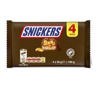Snickers Peanut Chocolate Bars Multipack, 4 x 40g Bars with Caramel & Nougat, Chocolate Gift Box for Sharing Snacks, Movie Nights & Office Treats