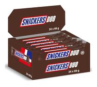 Snickers Roasted Peanut Caramel Milk Chocolate Duo Snack Bar 24 x 69g | Milk Chocolate with Energy Roasted Peanut & Caramel Sweets, Perfect for Commuter Travel Snack, Work Break & Tea Time