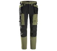 Snickers AllroundWork Stretch Slim Fit Trousers Holster Pockets 6218 (UK, Waist & Inseam, 30, 32, Khaki Green/Black)