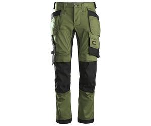 Snickers Workwear Allround Work Craftsman s Pants, 6241, Stretch Workwear Pants with Holster Pockets and Slim fit Legs, Khaki Green/Black, 38W / 34L