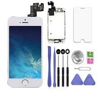 SNIDII Screen Replacement White for iPhone 5S 4.0 inch with Earpiece and Camera Full Assembly 3D Touch LCD Display Digitizer Frame Replacement with Repair Tool Kit, Screen Protector