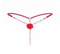 Sniff Rose Women' Pearl T-Back G-String Embroidery Rose Flowers Beaded Thong Panty Underwear Sexy Micro Underpant Knickers Tangas Briefs (UK, Alpha, XL, Regular, Regular, Red)