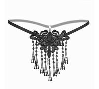 Sniff Rose Women's Sexy Underwear Pearl Tassel G-String Lace Thongs Panties Underwear Low Rise T-Back Underpants Embroidery Knickers Tangas Briefs (UK, Alpha, One Size, Regular, Regular, Black)