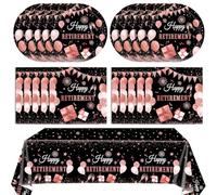 SNIMICS 41PCS Retirement Decorations for Women - Black & Rose Gold Themed - Plates, Napkins, Tablecloth Set for Retirement Party Supplies