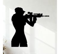 Sniper Soldier Army Military Woman Silhouette Wall Decals Do not Damage the wall Surface 42x43.8cm Black