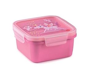 Snips 000795 Children's, Bento Locks Snipslock Lunch Box Square Unicorn Lid with 4 Safety Clasps 0.80 L 15 x 15 x 7.5 cm Made in Italy 0% BPA and Phthalate-Free, Plastic, Rose