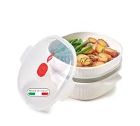 Snips - Microwave Steamer with 2 Baskets - 4 LT - Meat, Fish and Vegetable Steamer, 26.5 x 22 x 13.5 cm - Microwave steamer for vegetables, White and red - 100% Made in Italy - 0% BPA