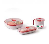 Snips - Set 3 Pcs Microwave Cooking Containers - Steamer 2 LT - Eggs & Omelettes Cooker - Mugs - White and red - 100% Made in Italy - 0% BPA