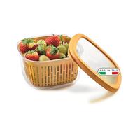 Snips Aroma Keeper 1.5 L - Square Food Container for Fruit and Vegetables, Fridge Container with Internal Grid, Freshness-Saving Lid, Mustard, 17.5 x 17.5 x 10 cm, Dishwasher Safe - Made in Italy