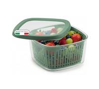 Snips Aroma Keeper 1.5 L - Square Food Container for Fruit and Vegetables, Fridge Container with Internal Grid, Freshness-Saving Lid, Green, 17.5 x 17.5 x 10 cm, Dishwasher Safe - Made in Italy