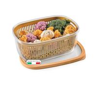 Snips Aroma Keeper 4 L - Rectangular Food Container for Fruit and Vegetables, Fridge Container with Removable Draining Grid, Freshness-Saving Lid, Mustard, 28.5 x 20.5 x 11 cm - Made in Italy