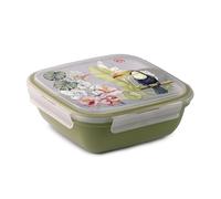 Snips Fresh Square Lunch Box 1.5 L - Food Container with Removable Tray, Sauce Pot, 4 Safety Locks and Freshness Seal, Toucan Pattern, 21 x 21 x 8 cm - Made in Italy