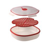 Snips - Microwave Steamer - 2 LT - Meat, Fish and Vegetable Steamer, 24.5 x 24.5 x 7 cm - Microwave steamer for vegetables, White and red - 100% Made in Italy - 0% BPA
