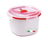 Snips - Microwave Rice Cooker - For Rice, Grains and Vegetables - Microwave rice steamer, 2.70 litres - 20.5 x 20.5 x 14.5 cm - Rice Cooker Microwave, White and red - 100% Made in Italy - 0% BPA