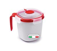 Snips Microwave Mug, Microwave Soup Mug with Lid, 0,70 LT, 14,5 x 14,5 x 12 cm, Microwave Container, White and red, 100% Made in Italy, 0% BPA