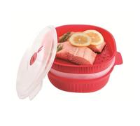 Snips, Microwave Steam Cooker 4 liters, Steam Cooker with 2 Trays, Microwave Container Red 26.5 x 22 x 13.5 cm, Quick Steam Cooking, Made in Italy