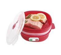 Snips, Microwave Steam Cooker 4 liters, Steam Cooker with 2 Trays, Microwave Container Red 26.5 x 22 x 13.5 cm, Quick Steam Cooking, Made in Italy