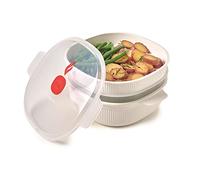 Snips - Microwave Steamer with 2 Baskets - 4 LT - Meat, Fish and Vegetable Steamer, 26.5 x 22 x 13.5 cm - Microwave steamer for vegetables, White and red - 100% Made in Italy - 0% BPA