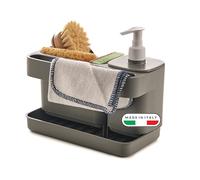 Snips Riordinello gray, sponge holder with dispenser, sink organizer gray, storage box for utensils 12L x 18W x 21H cm, made in Italy, 0% BPA and phthalate free