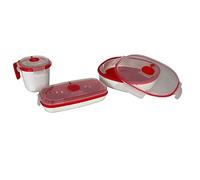 Snips - Set 3 Pcs Microwave Cooking Containers - Steamer 2 LT - Eggs & Omelettes Cooker - Mugs - White and red - 100% Made in Italy - 0% BPA