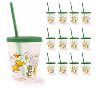 Snips | Set of 12 Glasses with Straw and Lid with Dinosaur Decoration | 380 ml | BPA Free | Made in Italy