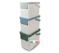 Snips Set of 3 Recycling Bins for Separate Waste Collection 3 x 25 liters, Waste Bins Kitchen, White Color, Rubbish Bin 26 x 36 x 50 cm, Made in Italy, 0% BPA and phthalate-free.