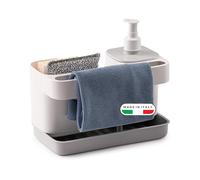 Snips Riordinello, Kitchen Sink Soap Holder , 21x12x18 cm, Sponge Holder & Soap Dispenser, Made in Italy, White-Grey, 0,4 LT