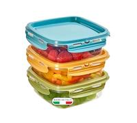 Snips, SnipsLock MIXCOLOR, Set of 3 Food Containers, 3 x 0.50 LT, Square, 14.7 x 14.7 x 8 cm, Made in Italy