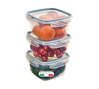Snips SnipsLock Square Food Storage Containers 1 L, Set of 3 - Airtight Leakproof Fridge & Freezer Containers, Microwave Safe (No Lid), 4 Safety Locks, Dishwasher Safe - Made in Italy