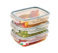 Snips SnipsLock Rectangular Food Storage Containers 1.40 L, Set of 3 - Airtight Leakproof Fridge & Freezer Containers, Microwave Safe (No Lid), 4 Safety Locks, Dishwasher Safe - Made in Italy