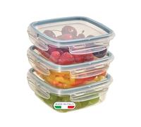 Snips SnipsLock Square Food Storage Containers 0.50 L, Set of 3 - Airtight Leakproof Fridge & Freezer Food Containers, Microwave Safe (No Lid), 4 Safety Locks, Dishwasher Safe - Made in Italy