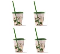 Snips - Set of 4 Plastic Cups with Lids and Straws, Dinosaur Decoration - 385 ml - Plastic Cup with Straw and lid, Made in Italy - Tumbler Cups, 0% BPA and Phthalate Free