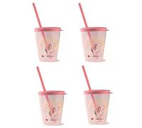 Snips - Set of 4 Plastic Cups with Lids and Straws, Unicorn Decoration - 385 ml - Plastic Cup with Straw and lid, Made in Italy - Tumbler Cups, 0% BPA and Phthalate Free, Pink