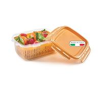 Snips Veggie SnipsLock 1.8 LT Rectangular Food Container with Removable Basket 4 Safety Closures, Freshness Seal, Mustard, 22.5 x 17.7 x 9 cm, Made in Italy