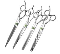 SnipStar Professional Pet Scissors Set 4PCS VG10 Steel 8 inch Straight and Curved Cutting Scissors,7.5 inch Chunker and Thinner Shears,Thinning Rate 25-65%