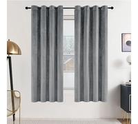 SNITIE Grey 63in Long Velvet Curtains with Grommet, Super Soft Thermal Insulated Noise Reducing Thick Light Filtering Velvet Drapes for Living Room and Bedroom, Set of 2 Panels, 52 x 63 Inch Long
