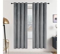 SNITIE Grey 72in Long Velvet Curtains with Grommet, Super Soft Thermal Insulated Noise Reducing Thick Light Filtering Velvet Drapes for Living Room and Bedroom, Set of 2 Panels, 52 x 72 Inch Long