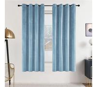 SNITIE Sky Blue 63in Long Velvet Curtains with Grommet, Super Soft Noise Reducing Thick Light Filtering Velvet Drapes for Living Room and Bedroom, Set of 2 Panels, 52 x 63 Inch Long
