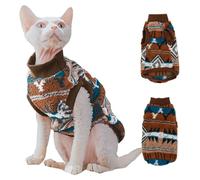Snixfever Sphynx Cat Clothes,Boho Style Cat Clothes for Fall Winter, 2-Legged Fleece Lined Warm Shirt, Soft Plush Sweater for Hairless Cats Devon Rex (Brown, Large (5-6.5 lbs))