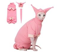 SNIXfever Sphynx Cat Clothes Waffle Pattern Suit, Cute Pet Hat and Shirt Set, Hairless Cat Devon Cornish Pink and Black Suit, (X-Large, Pink)