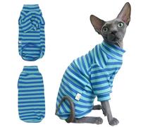 Snixfever Striped Waffle Knit Shirt for Sphynx Cat, 2-Leg Long Sleeve Lightweight Outfit for Hairless Cats, Soft All-Season Pet Clothes (Blue, Medium (3.5-5lbs))