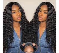 SNJON 26 Inch Glueless Human Hair Wig Pre Cut 180 Density Water Wave HD Lace Front Wig Human Hair Glueless 7x4 cm Wet and Wavy Curly Lace Closure Human Hair for