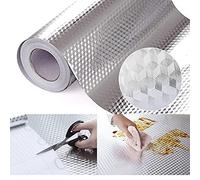 Snkxu Kitchen Wallpaper Oil Proof Sticker Backsplash Aluminum foil Oil self-Adhesive Paper Silver Cabinet Liner Waterproof and Heat Resistant Peel and Stick backsplash, 15.7X118.1 Inches