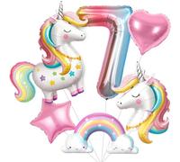 SNLN Unicorn 7th Birthday Party Decorations for Girls, Large Self Standing 3D Unicorn Foil Balloons with Rainbow Heart Star Balloons Wedding Baby Shower Pink Party Supplies (number 7 set)