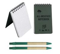 SNMYGS 2 Pack Waterproof Notebook with Top Spiral, Pocket All-Weather Notepad Set with 2 Kraft Paper Pens, Mini Field Memo Pads for Outdoor Notes, Office Home, Green