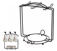 Snner 2 in 1 Tea Cup Holder Stand with Saucer Holder Stainless Steel Mug Tree Rack for 6 Mugs Metal Wire Coffee Cup Rack Stand for Cafe Kitchen Counter - Black